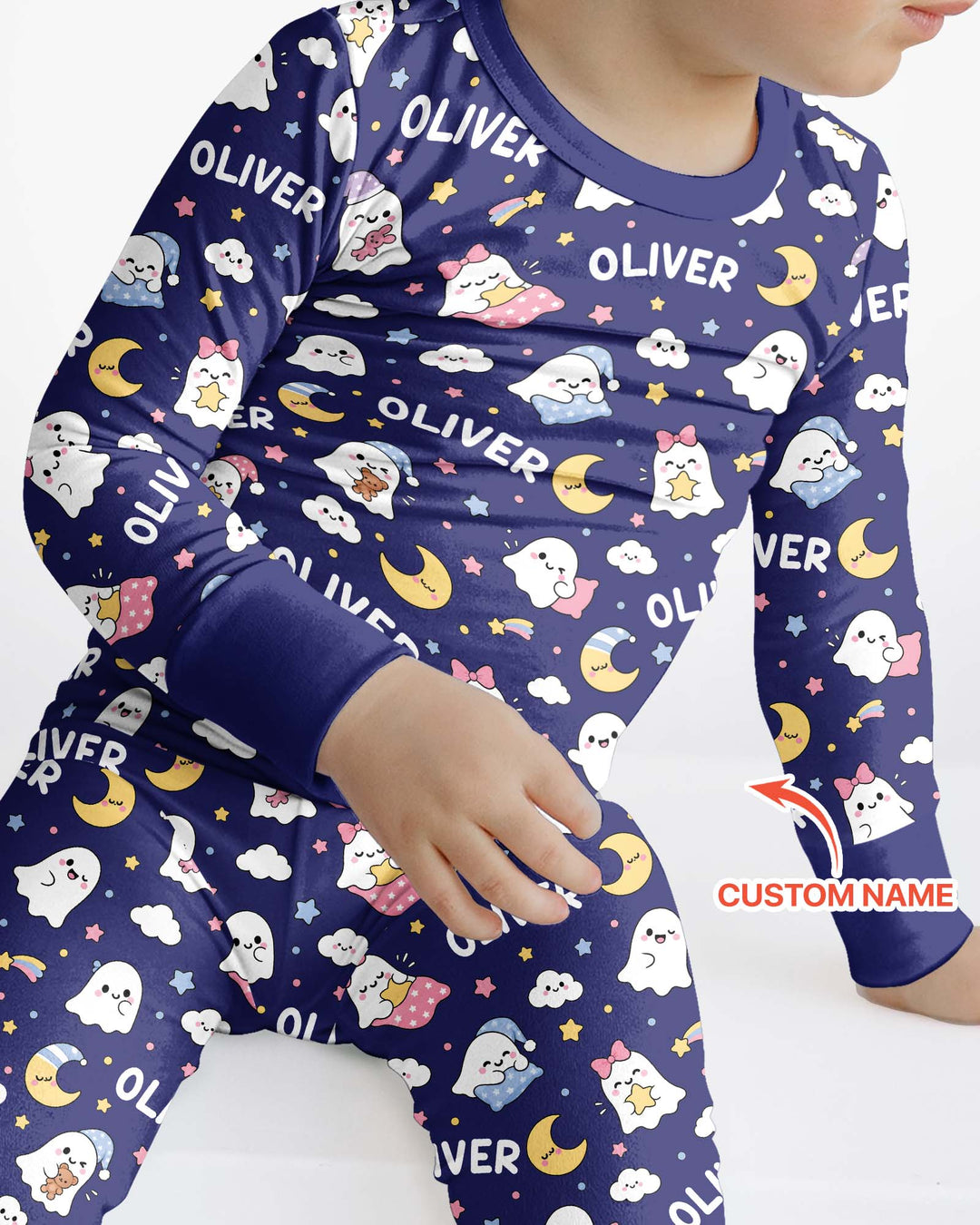 Sweet Dreams Cute Ghost Custom Name Bamboo Two Piece Long Sleeve Pajama Set