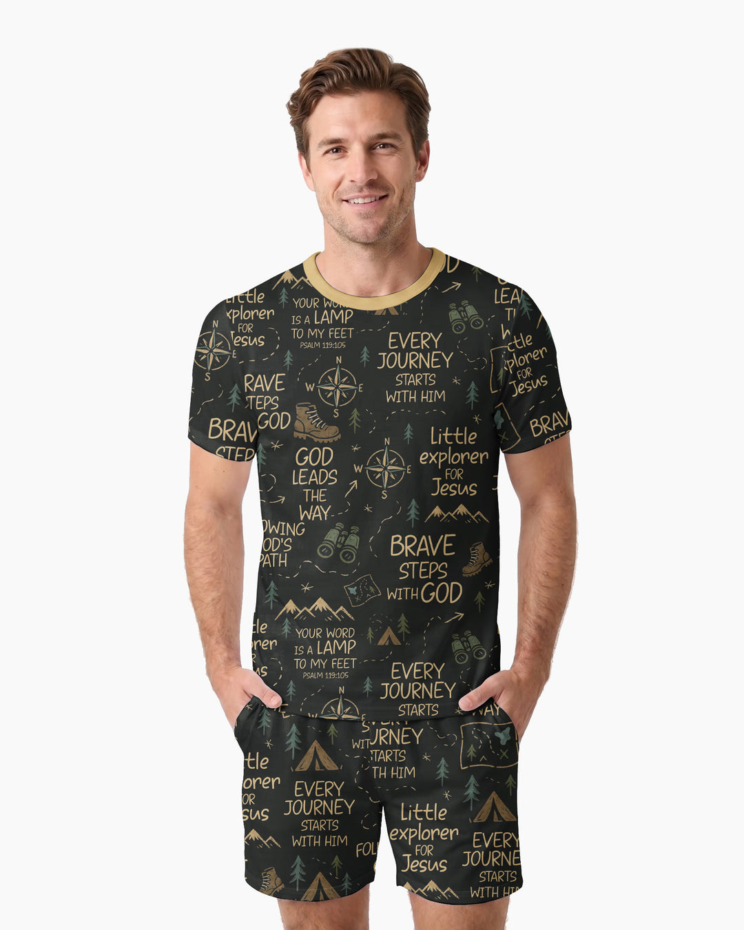 Little Explorer God Leads The Way Bamboo Men Short Sleeve Short Pajama Set