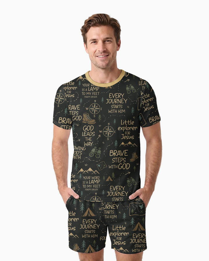 Little Explorer God Leads The Way Bamboo Men Short Sleeve Short Pajama Set