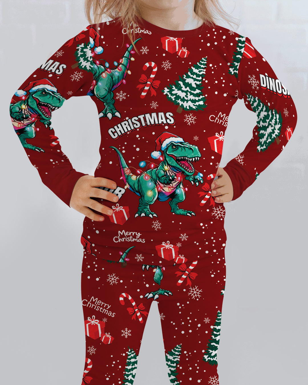 Dinosaur Raw Noel Bamboo Two Piece Long Sleeve Pajama Set