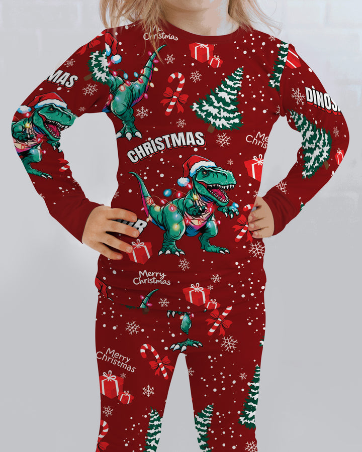 Dinosaur Raw Noel Bamboo Two Piece Long Sleeve Pajama Set