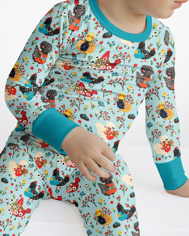 Chicken Garden Bamboo Two Piece Long Sleeve Pajama Set