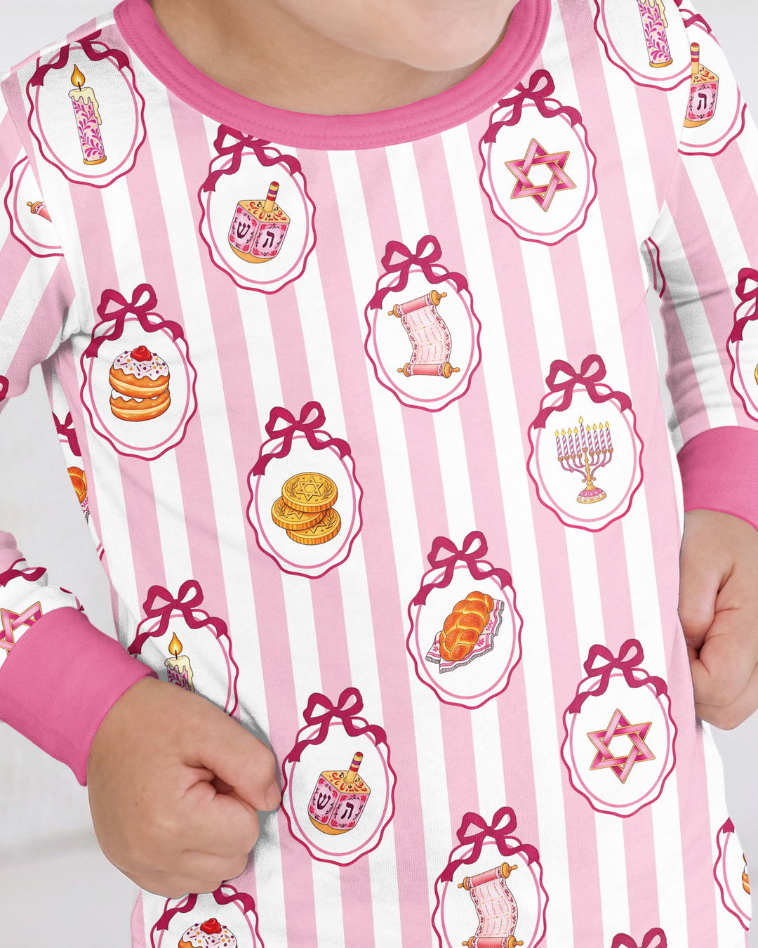 Blue White Jewish Holiday Bamboo Two Piece Long Sleeve Pajama Set