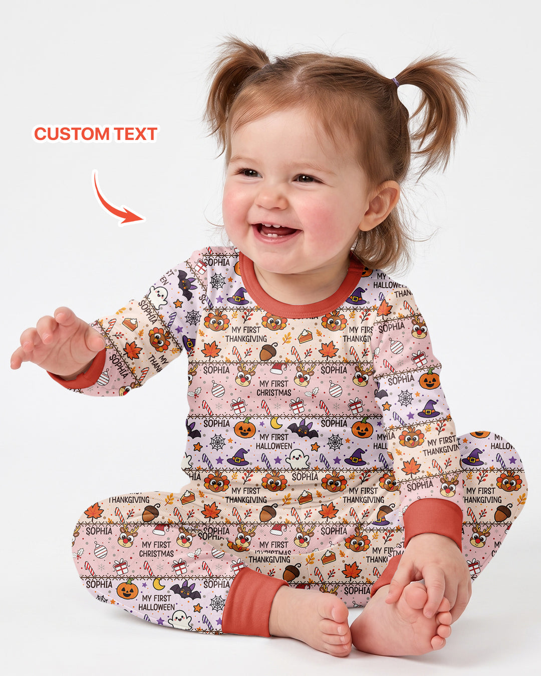 Custom Name My First Hallothanksmas Bamboo Two Piece Long Sleeve Pajama Set