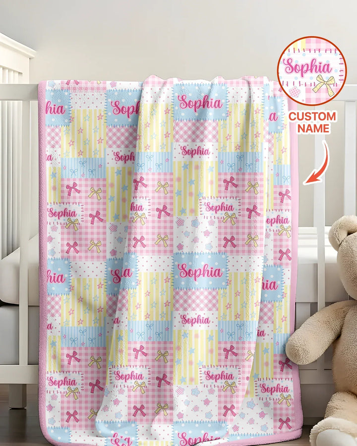 Custom Name Sweet Patchwork Bamboo Blanket