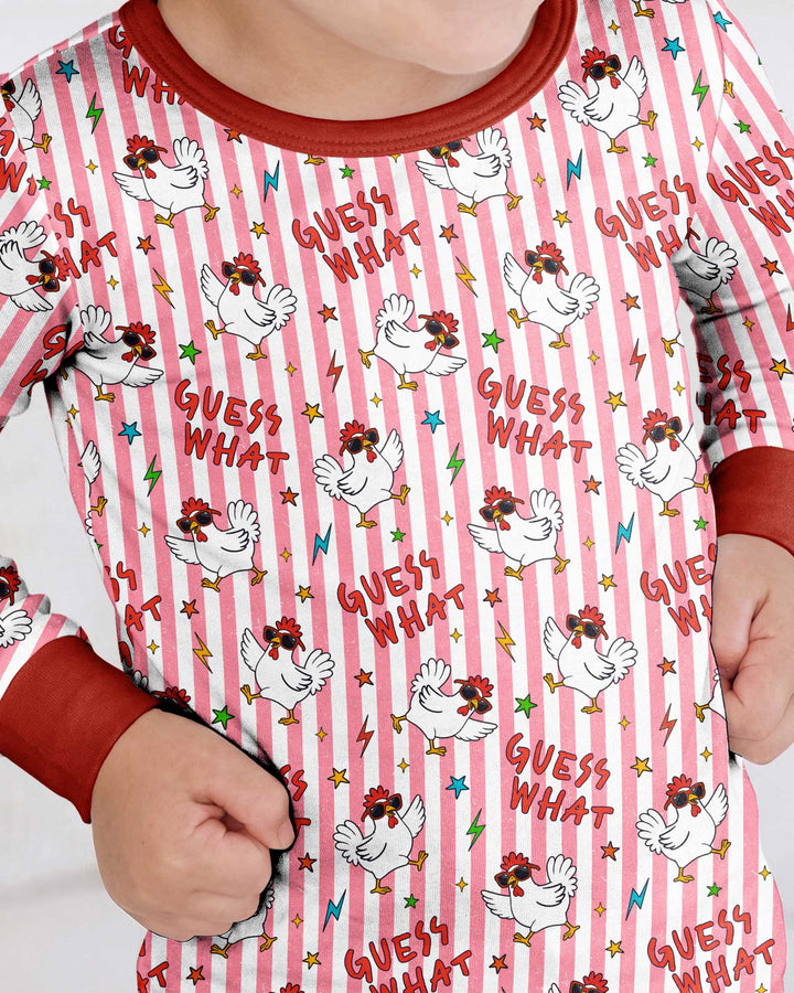 Guess What? Chicken Butt! Version Color Red Bamboo Two Piece Long Sleeve Pajama Set