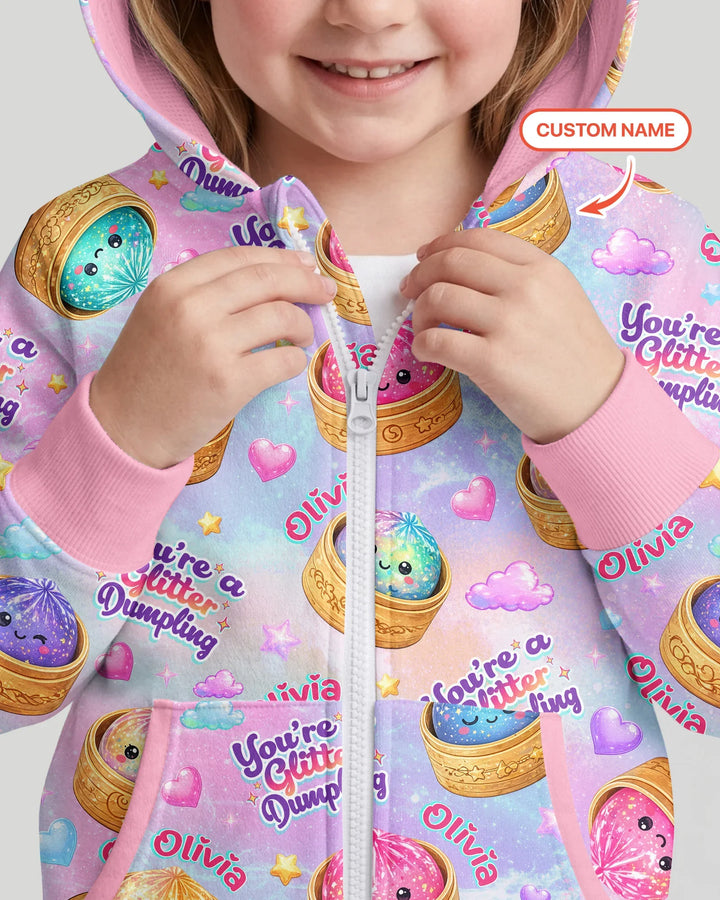 Custom Name You're A Glitter Dumpling Bamboo Zip Hoodie