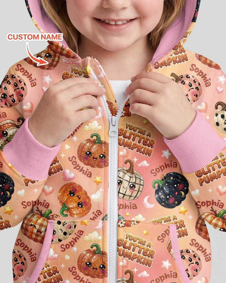 Custom Name You're A Glitter Pumpkin Bamboo Zip Hoodie