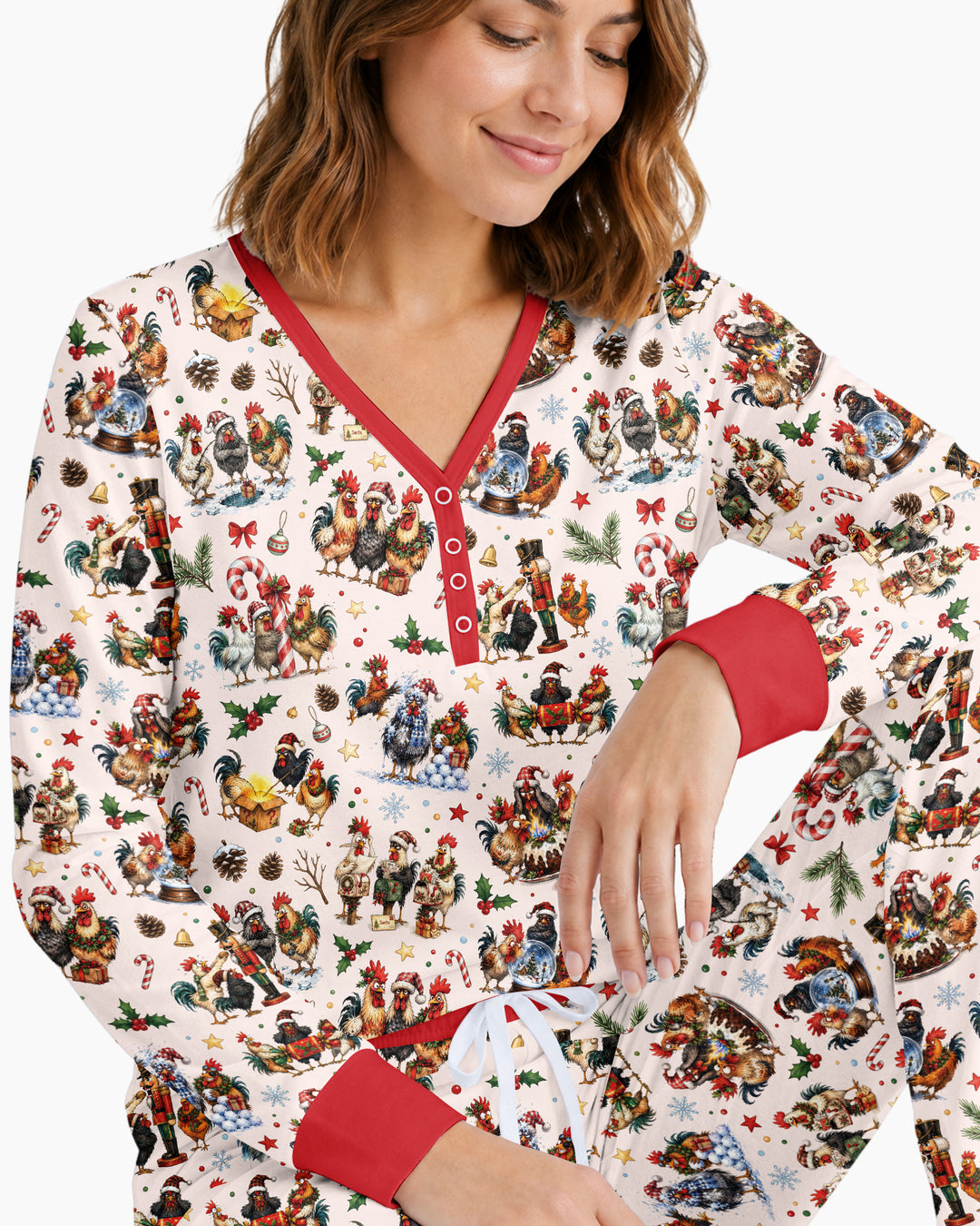 Funny Roosters On Christmas Bamboo Women Pajama Set
