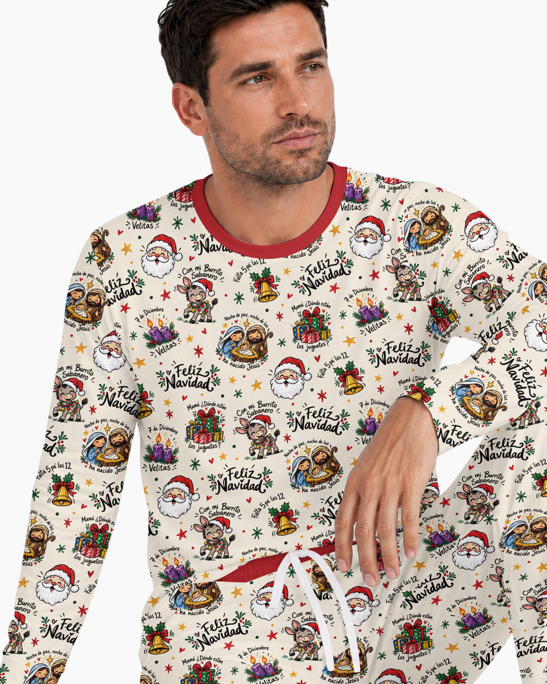 Whimsical Feliz Navidad Christmas Bamboo Men's Pajama Set