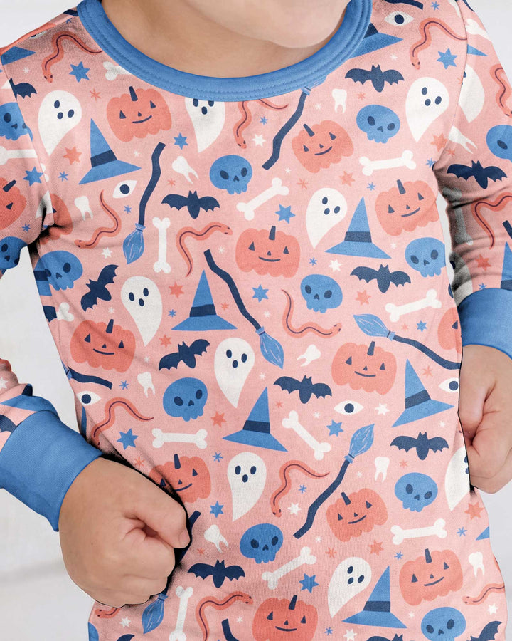 Pastel Pumpkins Skulls And Witch Craft Bamboo Two Piece Long Sleeve Pajama Set