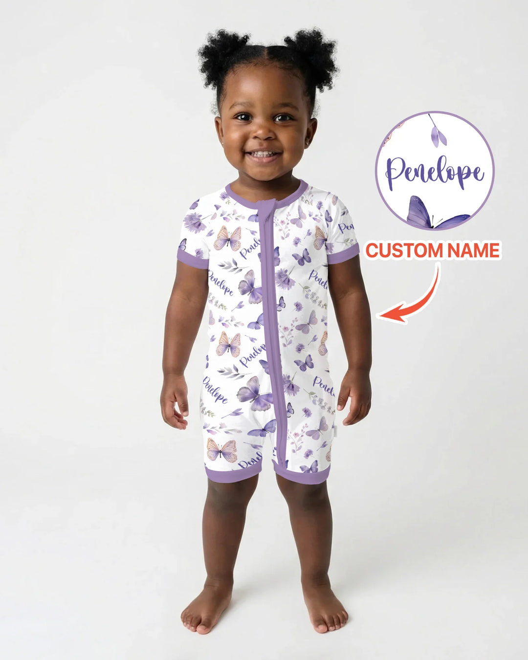 Custom Name Lilac Bloom Bamboo Shorty Zippy