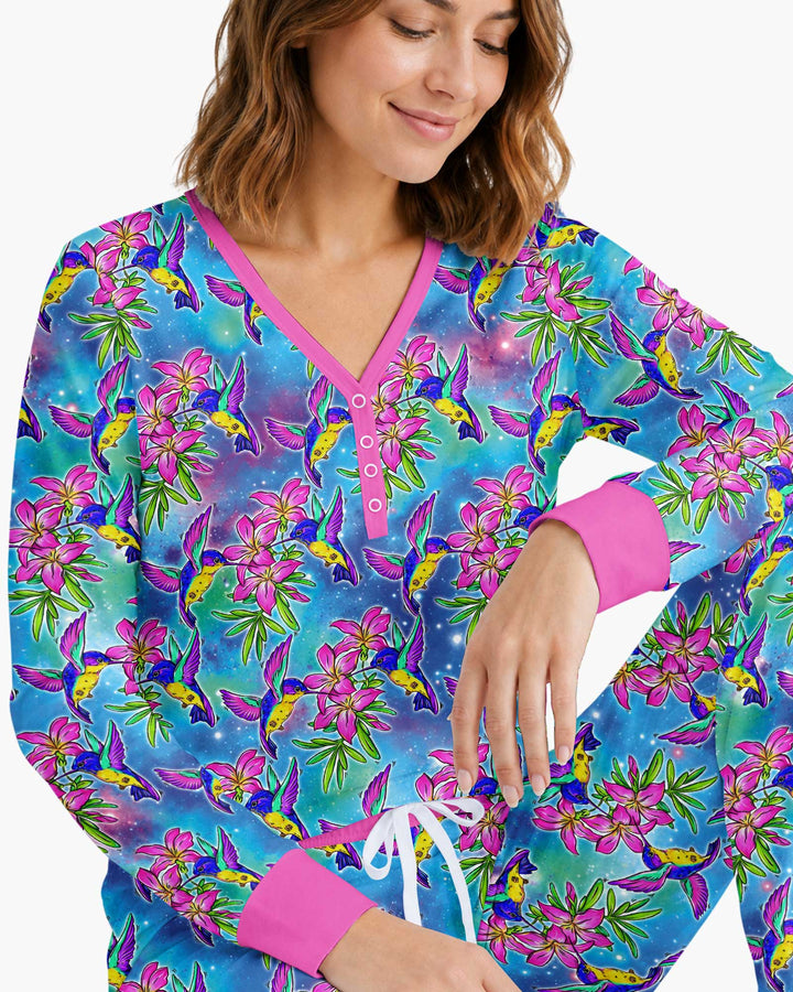 Floral Hummingbird Bamboo Women Pajama Set