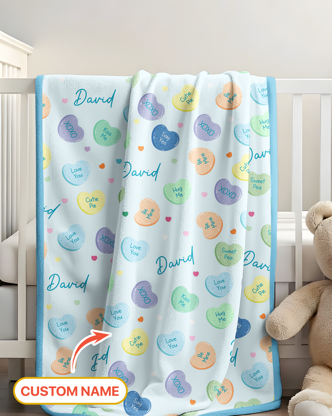 Custom Name Colorful Candy Hearts Family Matching Bamboo Blanket
