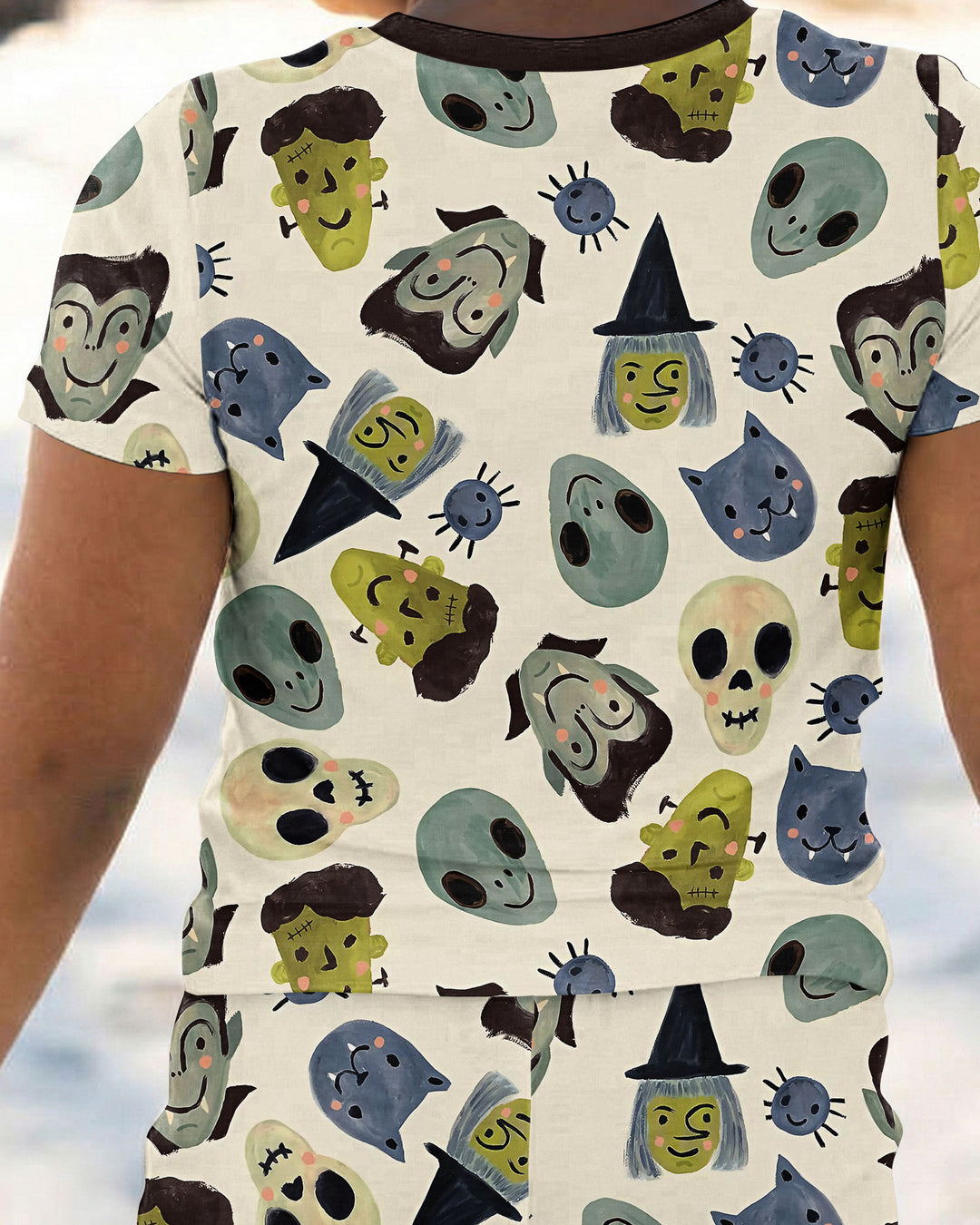 Halloween Gesichts-Bambus-Zweiteiler, Kurzarm-Schlafanzug-Set für Halloween
