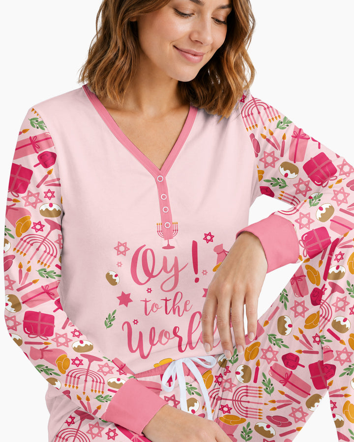 Oy to the World Hanukkah Bamboo Women Pajama Set