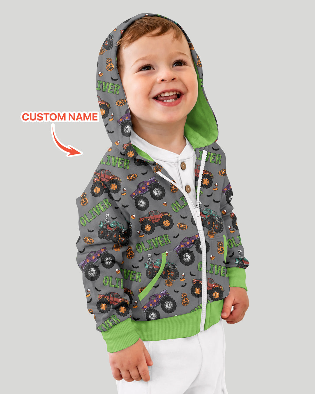 Custom Name Haunted Monster Trucks Bamboo Zip Hoodie