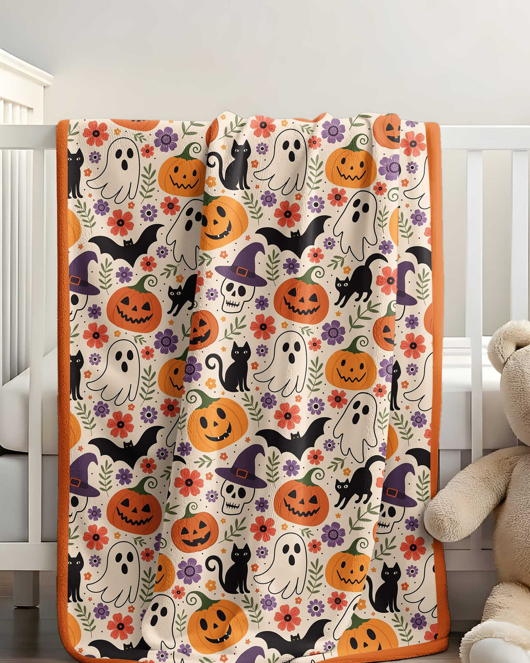 Spooky Halloween Floral Delight Bamboo Blanket