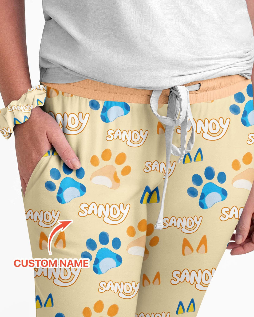 Benutzerdefinierter Name Lieblings-blaue Hunde-Familien-Pyjama-Set aus Bambus für Damen