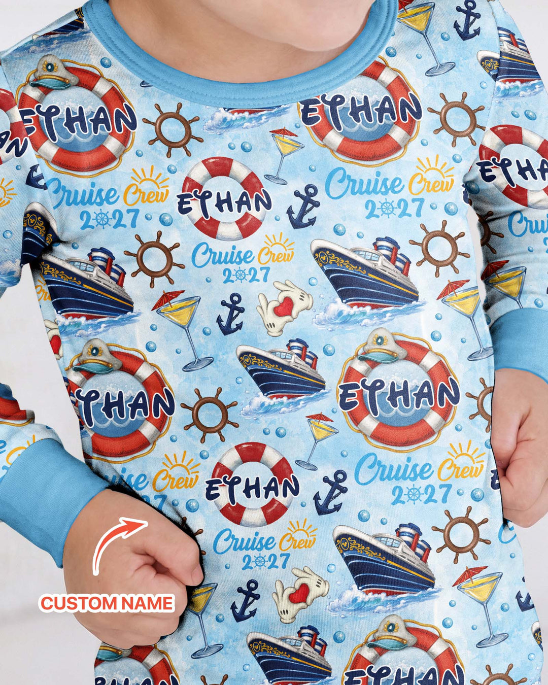 Custom Name Cruise Crew 2027 Bamboo Two Piece Long Sleeve Pajama Set