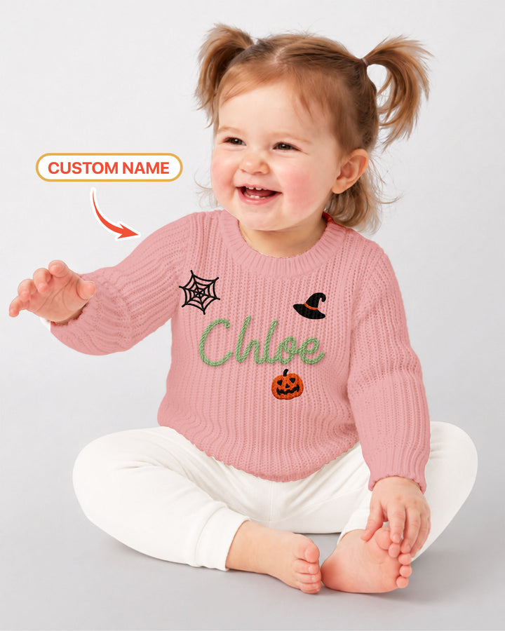 Happy Halloween Embroidered Baby Name Bamboo Knit Sweater Bubble