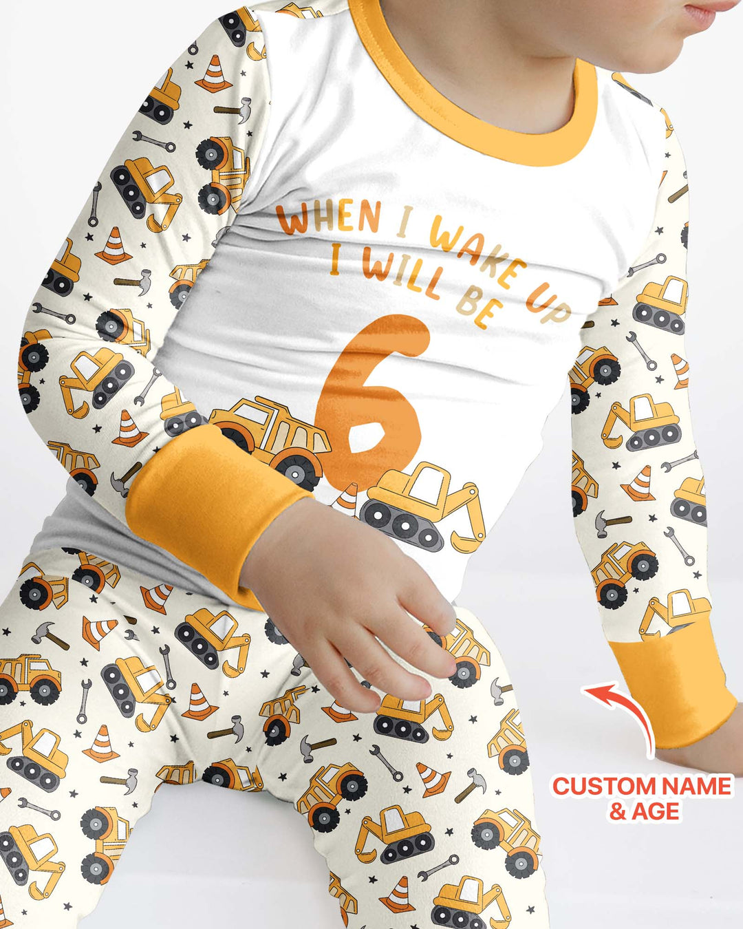 Construction Truck When I Wake Up I Will Be Birthday Bamboo Two Piece Long Sleeve Pajama Set