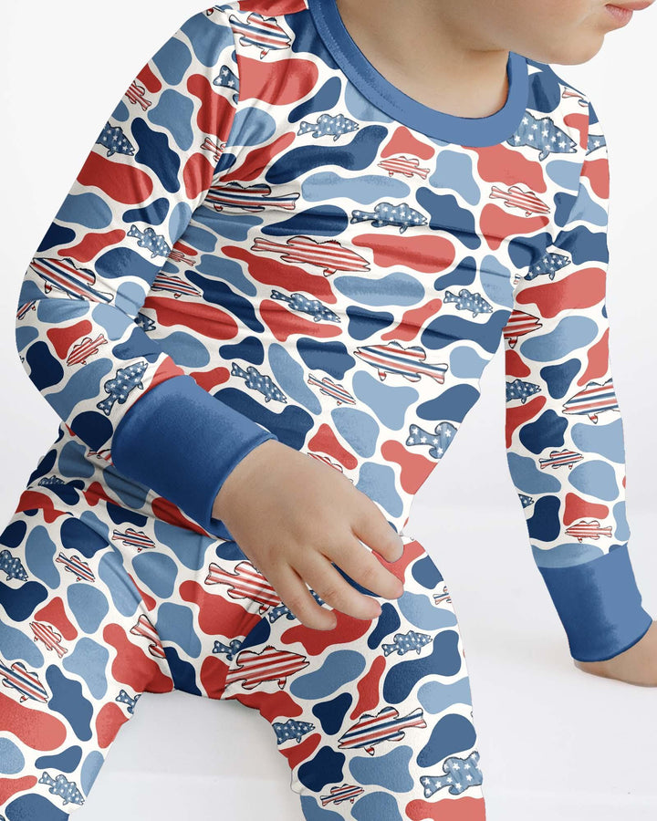 Reel America Daddy & Me Matching Bamboo Two Piece Long Sleeve Pajama Set