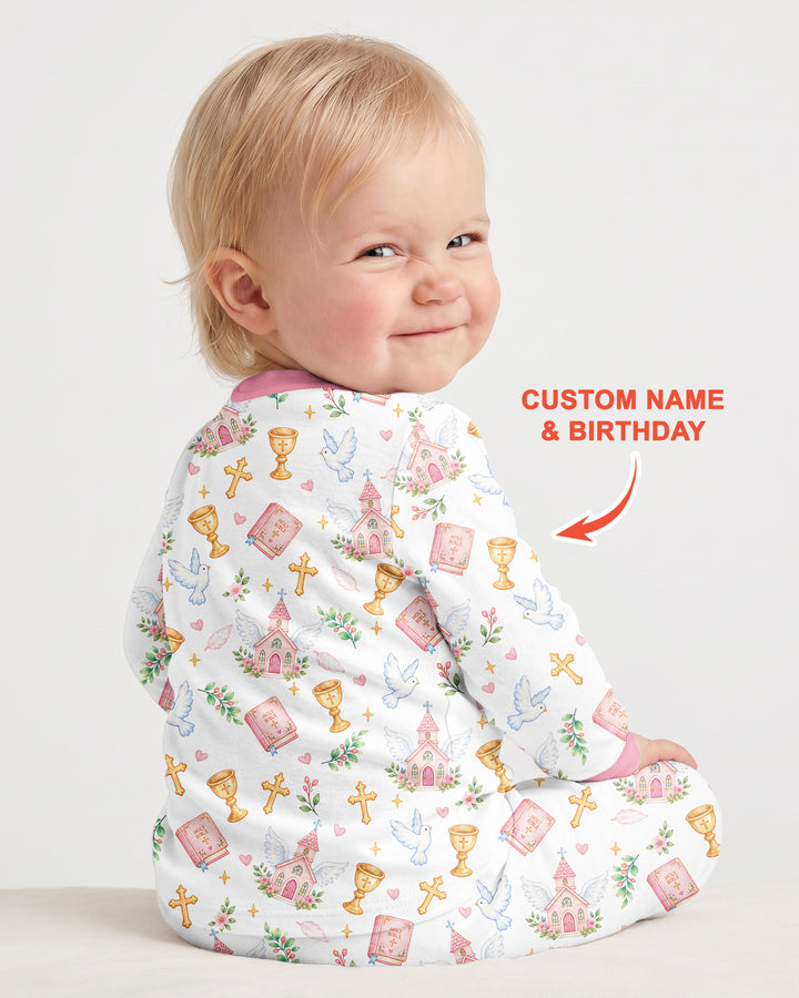 Personalized When I Wake Up It Will Be My Christening Day Bamboo Two Piece Long Sleeve Pajama Set