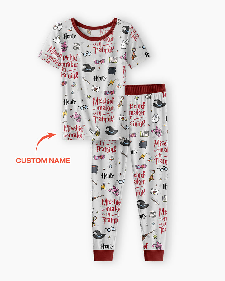 Custom Name Mischief Maker In Training Bamboo Two Piece Short Sleeve Pajama Set