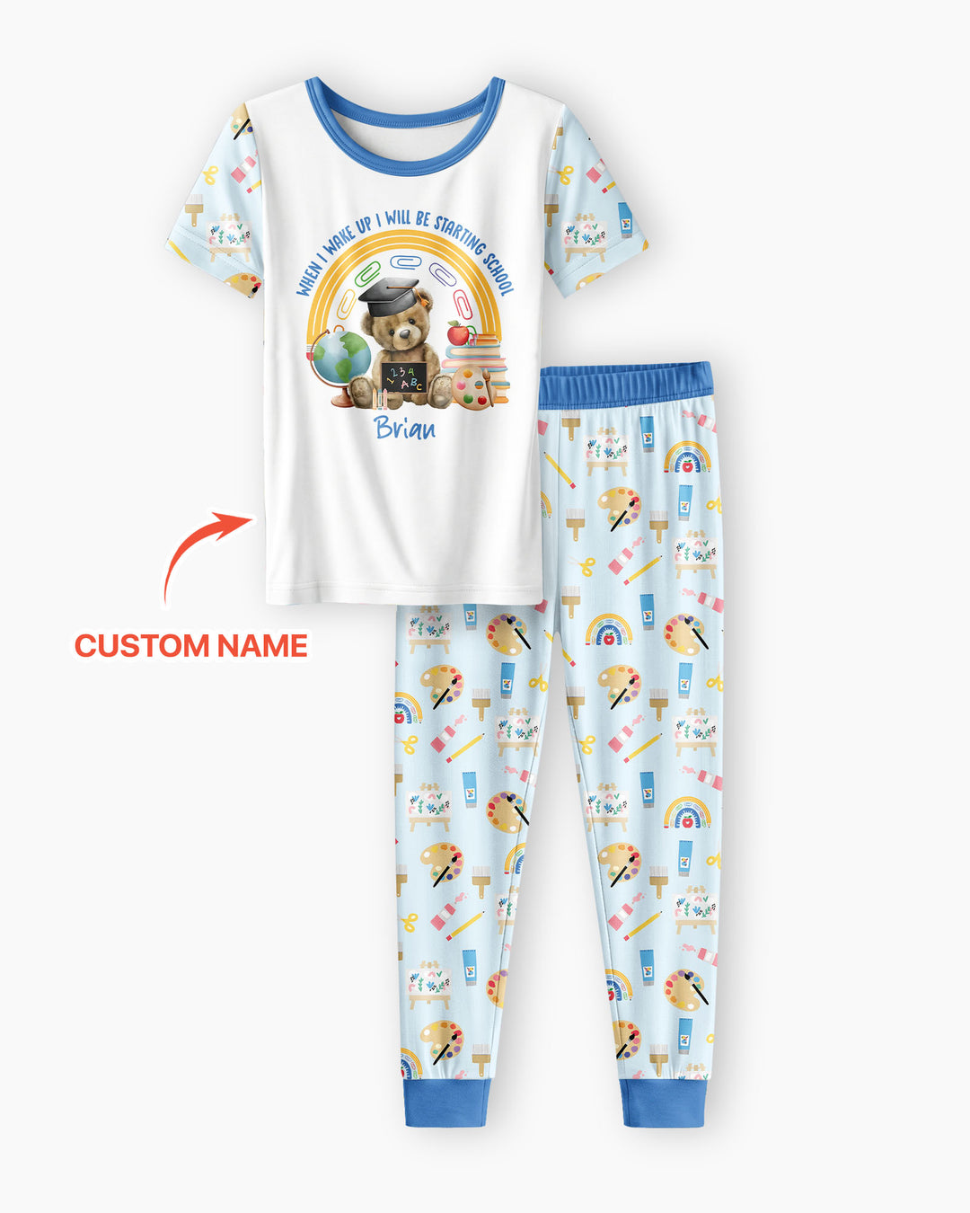 Custom Name When I Wake Up I Will Be Starting School Bamboo Two Piece Short Sleeve Pajama Set