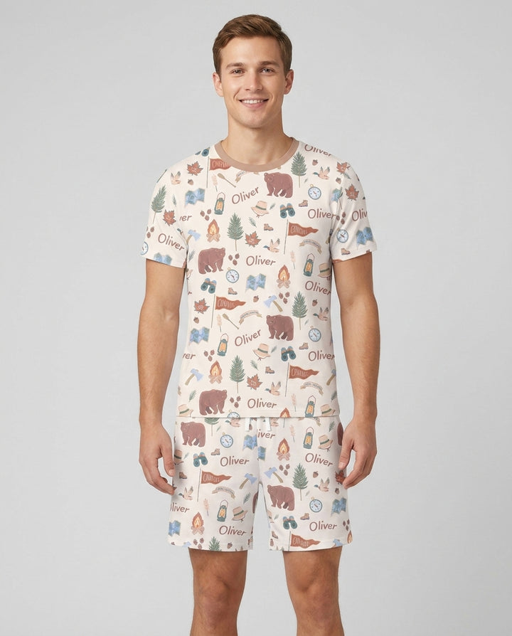 Custom Name Adventure Outdoors Bamboo Men Short Sleeve Short Pajama Set