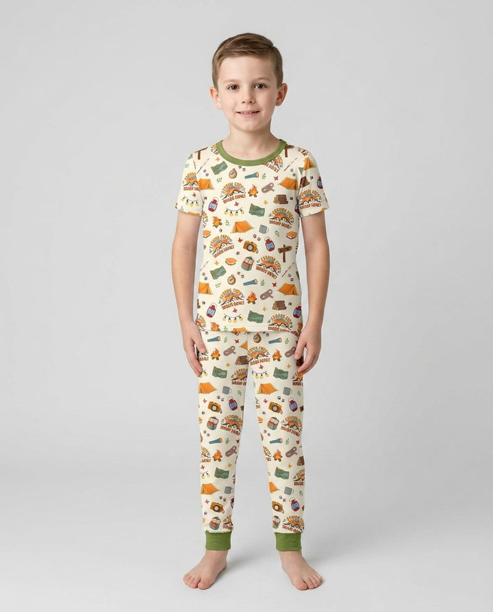 Custom Name Camping Crew Family Matching Bamboo Two Piece Short Sleeve Pajama Set
