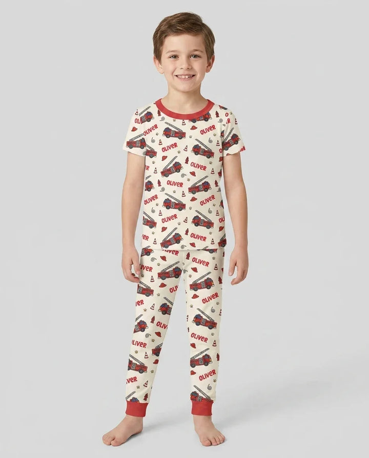 Custom Name Future Firefighters Bamboo Two Piece Short Sleeve Pajama Set