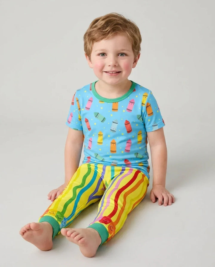 Happy Crayon Friends Bamboo Two Piece Short Sleeve Pajama Set