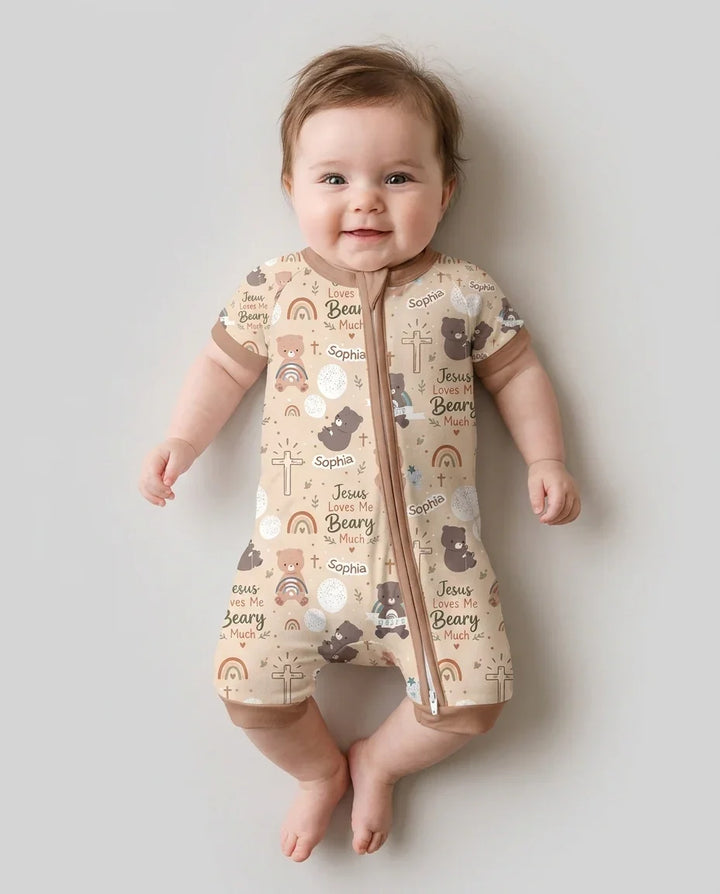 Custom Name Jesus Loves Me Beary Much Bamboo Shorty Zippy