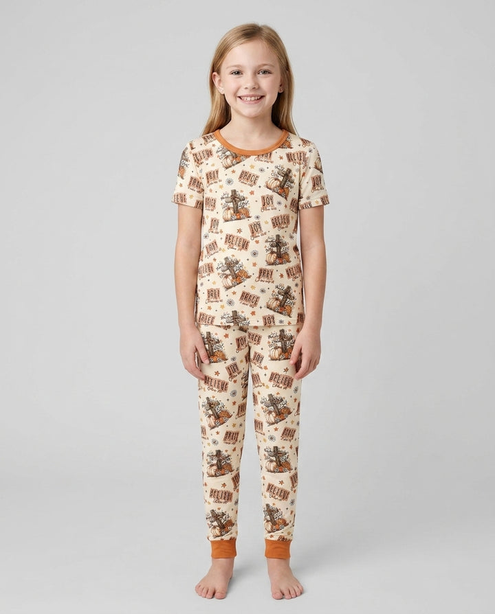 Floral Fall Give Thanks To The Lord Bamboo Two Piece Short Sleeve Pajama Set