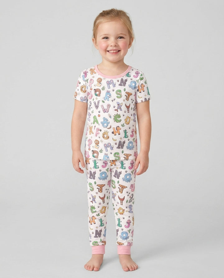 Animals Alphabet Bamboo Two Piece Short Sleeve Pajama Set
