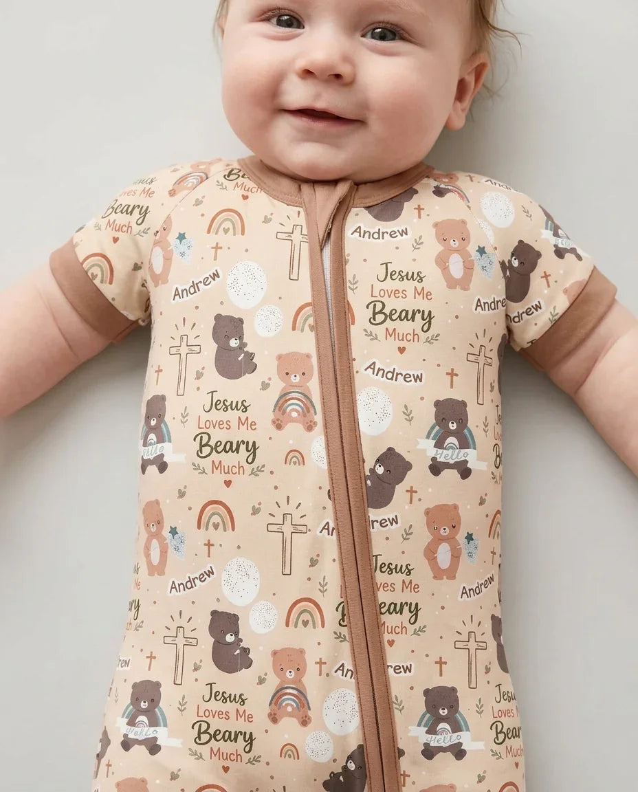 Custom Name Jesus Loves Me Beary Much Bamboo Shorty Zippy