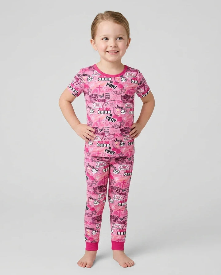 Pink Faith & Grace Bamboo Two Piece Short Sleeve Pajama Set