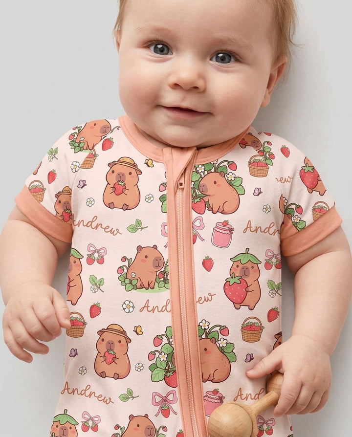 Custom Name Capybara Strawberry Bamboo Shorty Zippy
