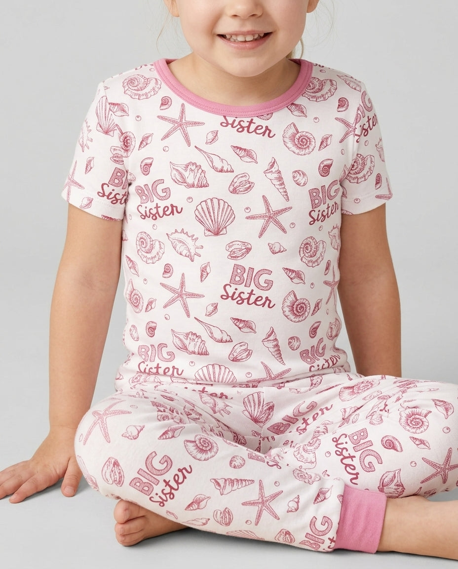 Coquette Seashell Matching Sibling Bamboo Two Piece Short Sleeve Pajama Set