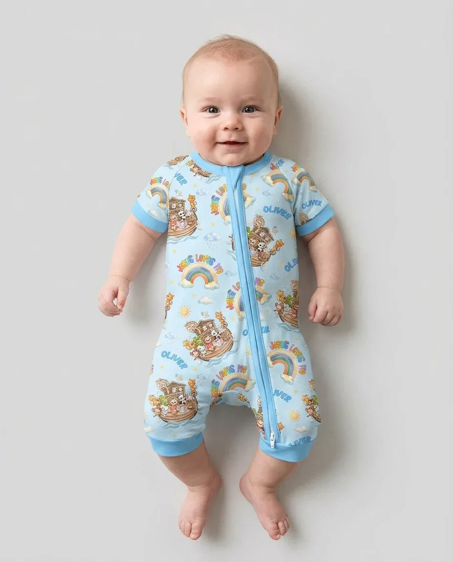 Custom Name Jesus Loves Me Noah's Ark Bamboo Shorty Zippy