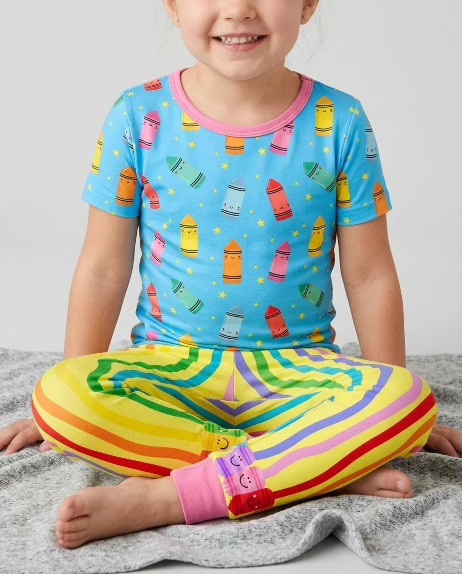 Happy Crayon Friends Bamboo Two Piece Short Sleeve Pajama Set