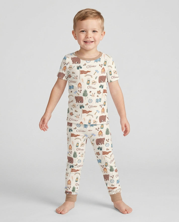 Custom Name Adventure Outdoors Bamboo Two Piece Short Sleeve Pajama Set