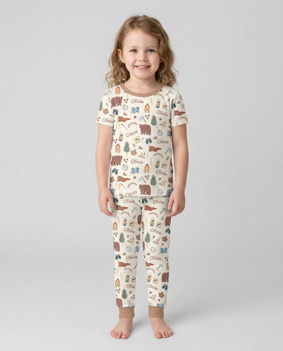 Custom Name Adventure Outdoors Bamboo Two Piece Short Sleeve Pajama Set