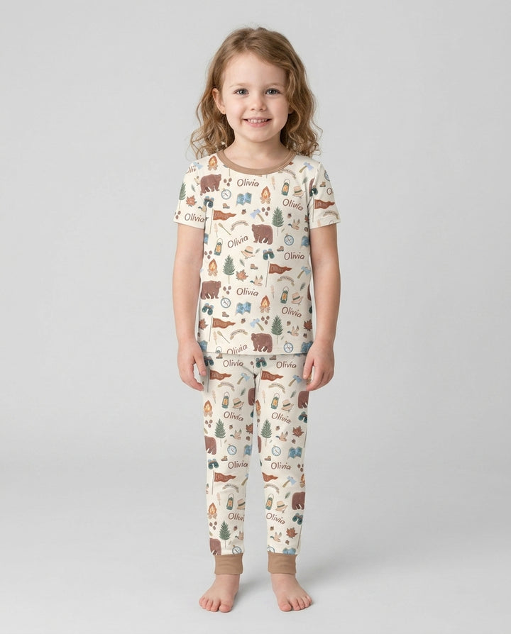 Custom Name Adventure Outdoors Bamboo Two Piece Short Sleeve Pajama Set