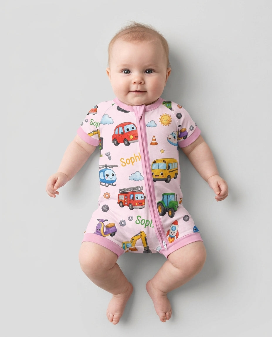 Custom Name Cute Transport Bamboo Shorty Zippy