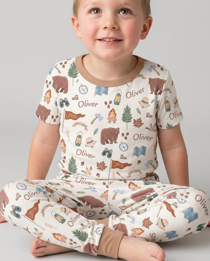Custom Name Adventure Outdoors Bamboo Two Piece Short Sleeve Pajama Set