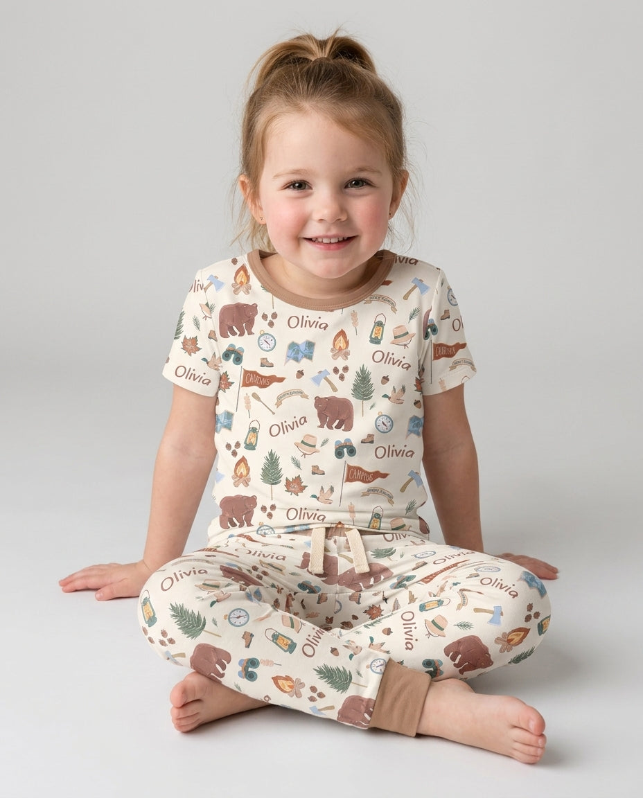 Custom Name Adventure Outdoors Bamboo Two Piece Short Sleeve Pajama Set