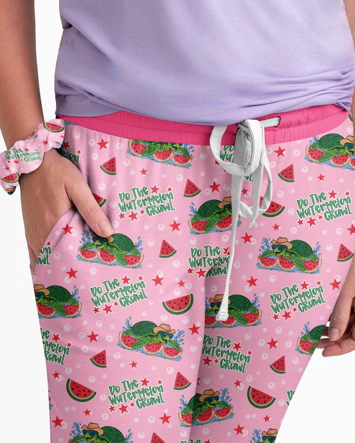 Wassermelonen-Schildkröten Familie passendes Bambus Pyjama Set für Damen